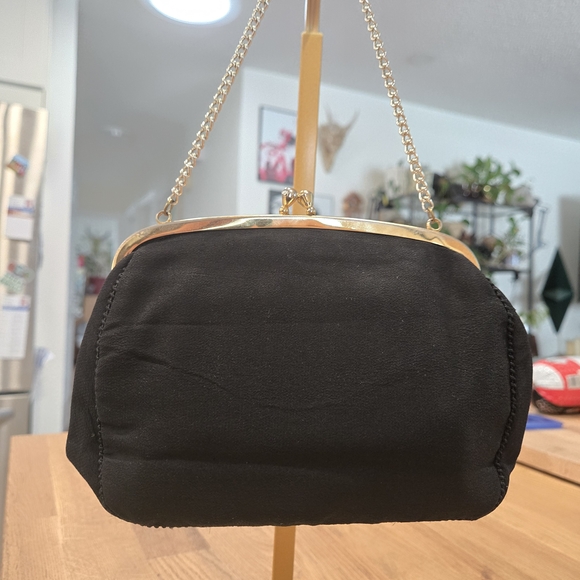 Vintage East German Black Floral Petit Pointe Kisslock Evening Bag - Picture 2 of 8